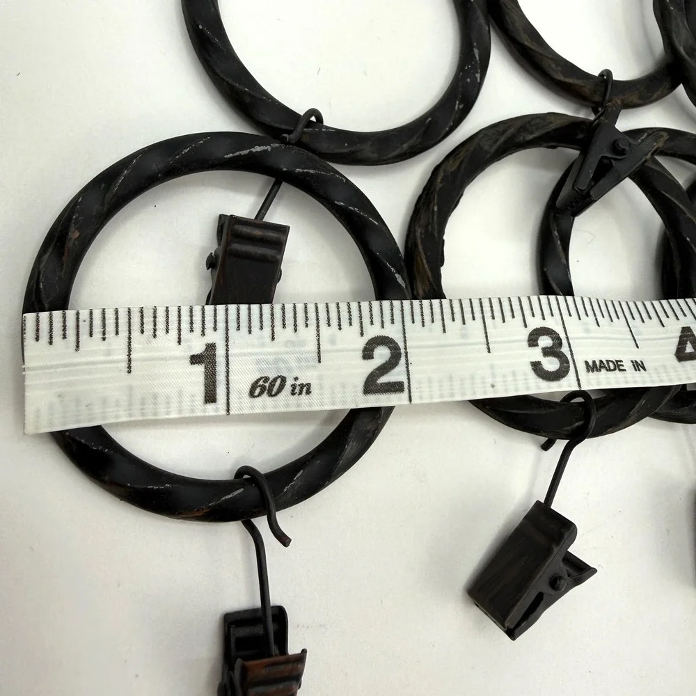Set of 7 Twisted Metal Curtain Rings with Clips Dark Bronze 1.5 Inch Inner Dia